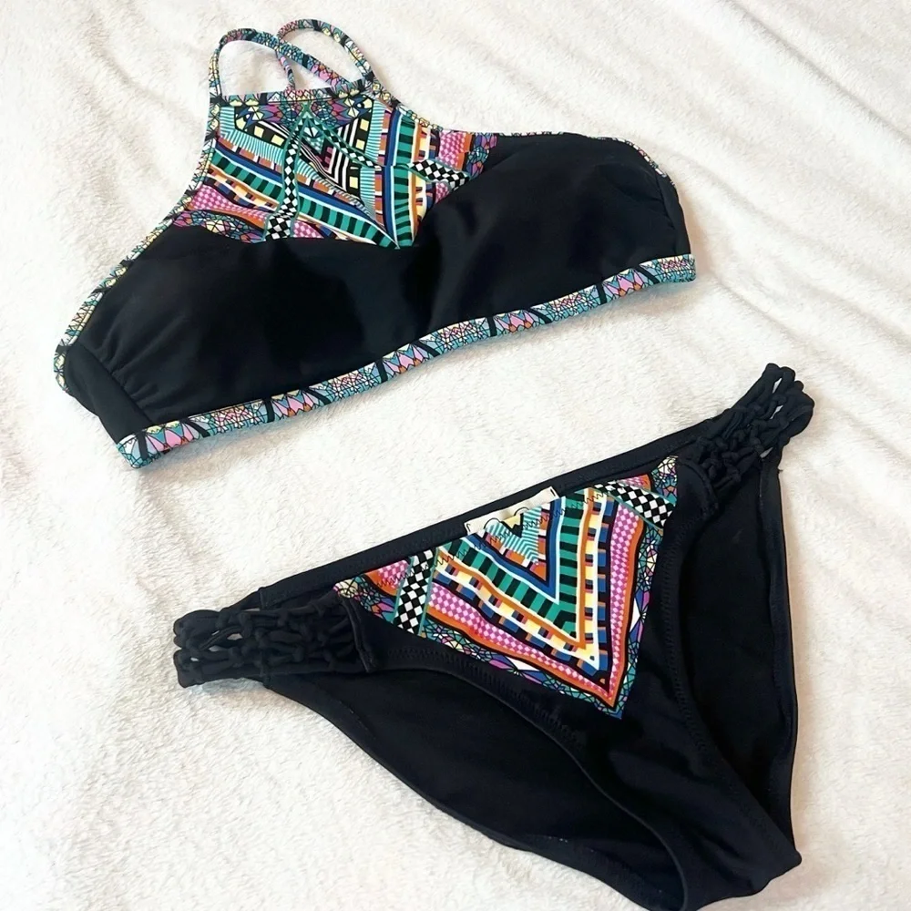 NEW Jessica Simpson Venice Beach High Neck Hipster Bikini Black Blue Green Pink